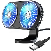 VHV - Auto ventilator - dubbele USB ventilator voor auto - USB aansluiting - 3 snelheden - 360° verstelbaar - met sfeerverlichting - stille werking - voor auto, camper, onderweg en kantoor