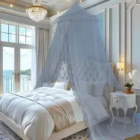 Markenlos Kinderkamer-decoratieve netten, verkrijgbaar in 4 kleuren, met satijnen rand, rond model, geschikt voor decoratie in kinderkamers en speelkamer, kleur: grijs