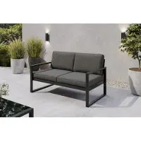 Margaret Hadas24 Margaret Hadas: Tuinset, 2-zits tuinbank, outdoor loungebank Madera, geschikt voor terras, weerbestendig, balkonmeubilair, zitbank met rugleuning, tuinmeubels, zwart, donkergrijs