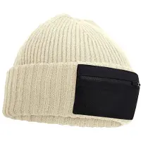 Beechfield Zip Patch muts (Zand/Zwart)