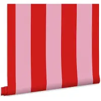 Woezel en pip Behang - Strepen - 10mx53cm - Rood Roze