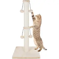 Famanu Kartonnen kraboom voor grote katten - met speelbal - wit en grijs - van natuurlijk sisal - groot formaat