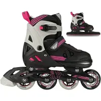 Nijdam Speed Combi Ice Skates Junior (verstelbaar) Zwart - Roze - Grijs 29-32