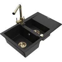 Mexen Gaspar granieten spoelbak 1,5-kamer met afdruiprek en keukenmengkraan Duero, zwart - 6507-77-671600-50