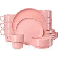 Happyment Fiorenza Serviesset - 48 delig - 12 persoons - Baby roze - Dinerborden - Bordenset - Diepe borden - Ontbijtborden - Servies - Keukenservies