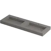 Ink Pitch Wastafel Keramische Slab Bak Dubbel met Drain en Front en Side Skirts 2 Kraangaten - 1400x450x90 mm - Armani Grey Mat