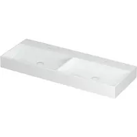 Ink United Wastafel Porselein Dubbel met 2 Kraangaten incl. Porseleinen Click Plug en Verborgen Overloop Systeem - 1200x450x110 mm - Glans Wit