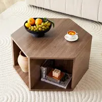 STILVORA Salontafel - Zeshoekig Multifunctioneel Design - Voor Woonkamer En Zitkamer - MDF Met Walnootstructuur - 79x69,4x40 Cm - Bruin