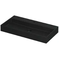 Ink United Wastafel Porselein met 1 Kraangat incl. Porseleinen Click Plug en Verborgen Overloop Systeem - 900x450x110 mm - Mat Zwart
