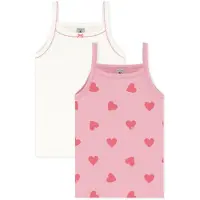 Petit Bateau Setje met katoenen kinderhemdjes met hartjesprint Meisjes Onderhemd - Rose/Oranje + Wit