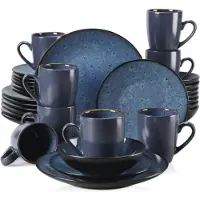 Happyment Elaria Serviesset Tida - 32 delig - 8 persoons - Dinerborden - Bordenset - Blauw - Keukenservies - Servies - Ontbijtborden - Diepe borden