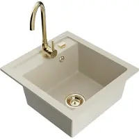 Mexen Vito granieten spoelbak 1-komers met keukenmengkraan Telma, beige - 6503-69-670200-50