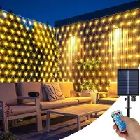 Rosikey Zonne-energie lichtketting voor buiten, LED lichtnet, 3x2 meter, waterdicht. Lichtgordijn voor feestjes, tuin, struiken, balkon, decoratie, warm wit
