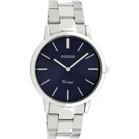 Oozoo C20029 Horloge Vintage staal zilverkleurig-blauw 38 mm