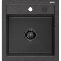Mexen Vito granieten aanrechtbak 1-komerig 520 x 490 , zwart gespikkeld, zwarte sifon - 6503521000-76-B