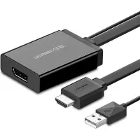 UGREEN unidirectionele HDMI-adapter (mannelijk) - DisplayPort (vrouwelijk) + USB (voor stroomvoorziening), videoverbindingskabel, 0,5 meter, zwart (MM107)