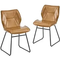 MODFU Eetkamerstoelen Set Van 2 - Gestoffeerd - Industrieel - Voor Eetkamer Of Kantoor - Imitatieleer En Metaal - Bruin
