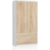 Akord Kledingkast met 2 deuren en 2 lades, afmetingen 90 x 180 x 51 cm, in de kleuren wit en Sonoma eik