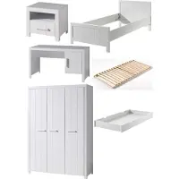 Vipack Kinderkamer set Erik: enkel bed + nachtkastje + bureau + uitschuifbed + lattenbodem + garderobekast met 3 deuren