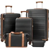 Happiq Reisset – Voor reizigers – 5-delig, lichtgewicht en duurzaam – Beige, met reistas, toilettas, TSA-slot en spinnerwielen