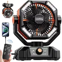 MK Camping Ventilator met LED Verlichting – 20000mAh Accu – Draagbare Outdoor Ventilator – 8 Snelheden – Afstandsbediening – Oplaadbare Bureauventilator voor Kamperen & Vissen
