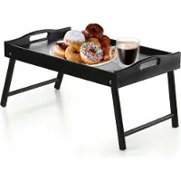 Kadax Bedtafel, ontbijtdienblad van grenenhout, 19 x 30 x 50 cm, serveerdienblad, inklapbaar beddienblad, eetdienblad voor ontbijt op bed, bijzettafel (zwart)