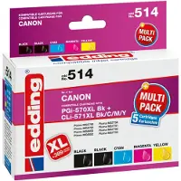 Edding Inktpatronen 18-514-01, compatibel met PGI-570XL/CLI-571X, zwart/cyaan/magenta/geel, 5 stuks