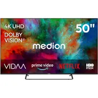 Medion 125.7 cm 50" Ultra HD TV Smart TV Dolby Vision HDR Dolby Atmos VIDA Store Prime Video Disney+ DAZN HbbTV PVR Bluetooth HD+, MD850302