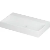 Ink United Wastafel Porselein Zonder Kraangat incl. Porseleinen Click Plug en Verborgen Overloop Systeem - 800x450x110 mm - Mat Wit