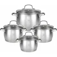 ROYAL SWISS Pannenset 8-delig RVS – Inductie, Gas & Elektrisch – Kookpannen Set 16/20/24/28 cm – Met Glazen Deksels – Energiezuinig