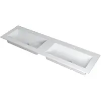 Ink Kraft Wastafel Dubbele Bak met 2 Kraangaten - 1600x450x10 mm - Mat Wit