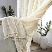 Unyqoos Bohémien Stijl Retro Gordijnenset, 2 Stuks, 140 x 150 cm, Beige Transparant Kant Design voor Woonkamer en Slaapkamer