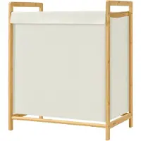 Songmics - Wasmand - Wasmand met 3 Vakken - Bamboe Frame - Afneembare en Versterkte Deksel - 150L Inhoud