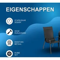 Happiq Terrasstoelen – Voor buiten & eetkamer – Stapelbaar, hoge rugleuning, weerbestendig – Zwart