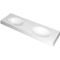 Ink Smooth Wastafel Polystone Dubbel Zonder Kraangaten - 1600x450x90 mm - Glans Wit
