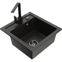 Mexen Vito granieten spoelbak 1-komorige met keukenmengkraan Rita, zwart/goud metallic - 6503-75-670300-70-B