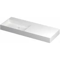 Ink United Wastafel Porselein Links Zonder Kraangat incl. Porseleinen Click Plug en Verborgen Overloop Systeem - 1200x450x110 mm - Mat Wit