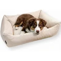 4L Textil Teo behaaglijk hondenbed, hondenmand, middelgrote honden, hondenkussen, wollige hondenmand, hondenbank (60 x 40 cm, beige)