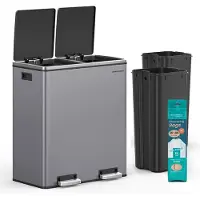 Songmics - Prullenbak - Pedaalemmer - Prullenbak met 2 Vakken - 2 x 30 Liter - Afvalscheidingssysteem voor Keuken