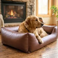 4L Textil Mario Orthopedisch hondenbed van kunstleer, XL, hondenmand, kunstleer, voor grote honden, traagschuim, visco, waterafstotend, robuust, comfortabel (120 x 90 x 25 cm, bruin)
