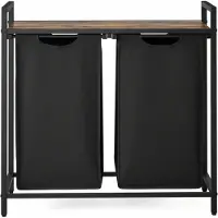 Vasagle - Wasmand - Wassorteerder - 2 Compartimenten - 2 Uitneembare Tassen - Metalen - Plank - 92L