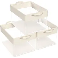 Songmics - Opbergbox - Opbergdoos - Set van 3 - Opvouwbare Stoffen - Handgrepen en Transparant Net