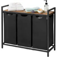 Vasagle - Wasmand - Wassorteerder - 3 Compartimenten - 3 Oxford Stoffen - Metalen Frame - 114 L