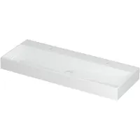 Ink United Wastafel Porselein met 2 Kraangaten incl. Porseleinen Click Plug en Verborgen Overloop Systeem - 1200x450x110 mm - Glans Wit