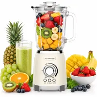KitchenApp Retro Blender 1,5L – Glazen kan – 800W – Crushed Ice, Smoothie & Pulse – Beige