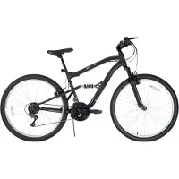 Happiq Mountainbike – Voor heren – Volledig geveerd, 18 versnellingen, V-rem, schokabsorberende voorvork – 66 cm wielen, zwart, beperkte garantie