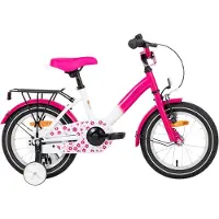 Happiq Kinderfiets – Voor meisjes – Met zijwieltjes, handrem, terugtraprem en bagagedrager – 30 cm / 36 cm / 41 cm wielen, roze