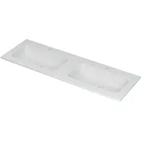 Ink Aspekt Wastafel Porselein Dubbel met 2 Kraangaten - 1400x450x15 mm - Mat Wit