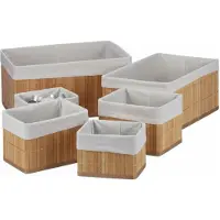 Relaxdays manden badkamer - bamboe - set van 6 - stoffen voering - voor speelgoed