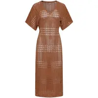 Smashed Lemon Gebreide maxi-jurk met v-hals in bruin |